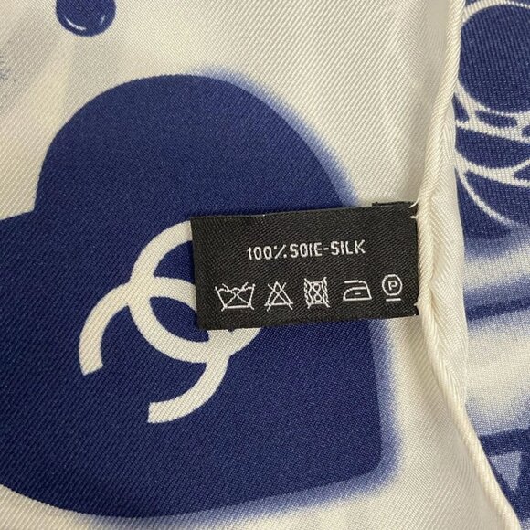 CHANEL - White Navy Silk Scarf 428-072525 - Picture 3 of 5